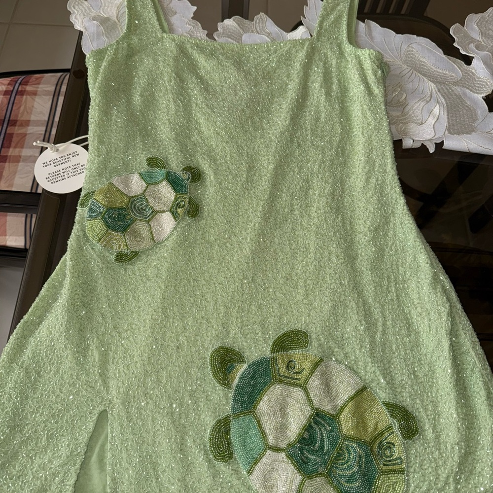 STAUD Green Mini Dress with Turtle Design